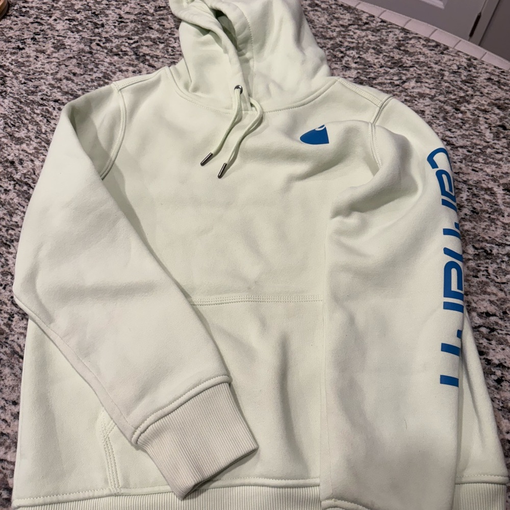 Carhartt Light Green Hoodie with Blue Logo